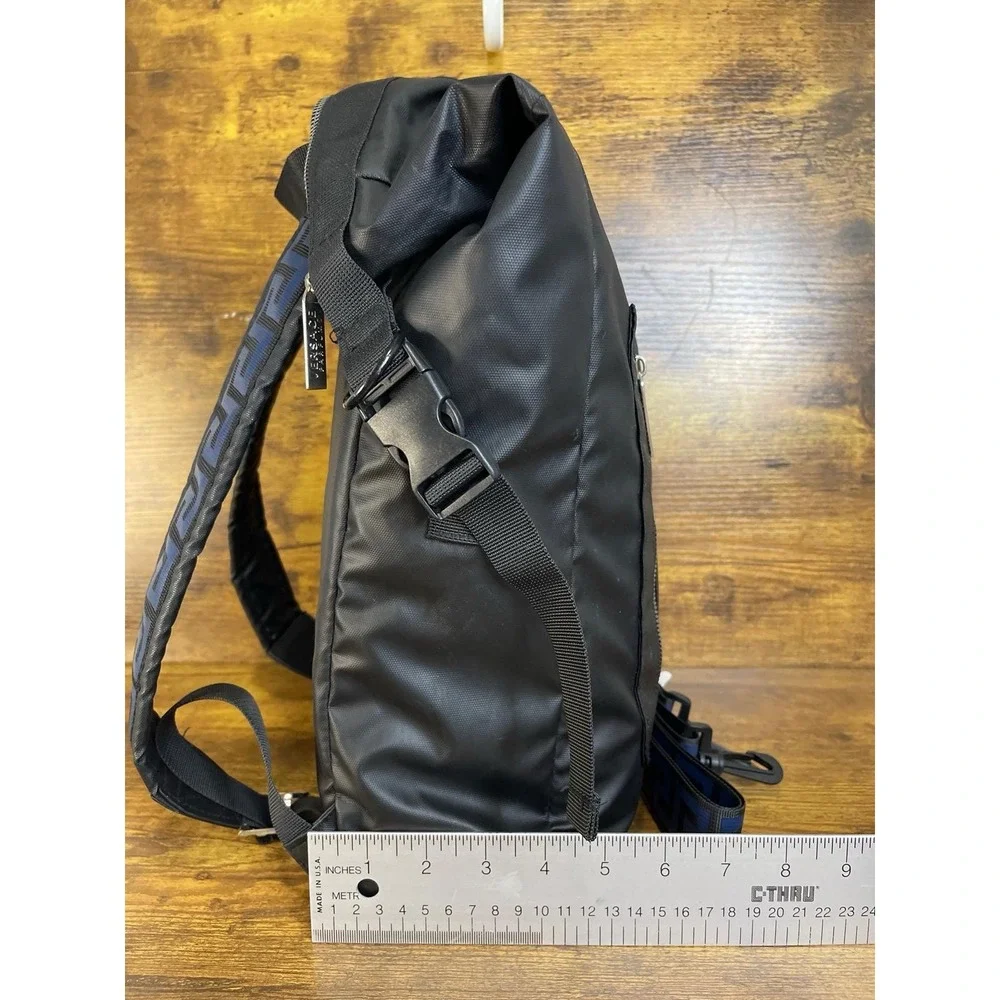 Versace Parfums Black‎ Blue Nylon Roll-Top Backpack Greek Key Straps Promotional